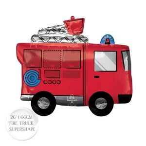 Red Fire Truck Balloons Supershape and Round Birthday Set of 2